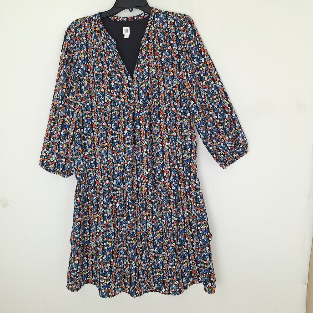 Cottagecore Boho Bohemian Whimsigoth Floral Dress Gap Tiered V-Neck‎ Maternity L